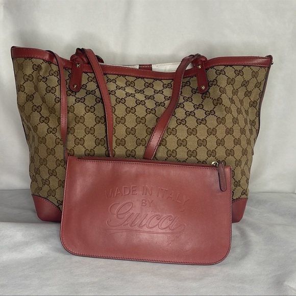 GUCCI Craft Beige/Brown Monogram Brick Red
Leather Large Tote Bag - Picture 6 of 11